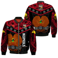 Papua New Guinea Rugby Bomber Jacket PNG Kumuls Bird Of Paradise Black LT14 Unisex Black - Polynesian Pride
