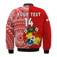 (Custom Text And Number) Tonga Bomber Jacket Tongan Coat Of Arms Ngatu Pattern LT14 - Polynesian Pride