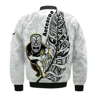 New Zealand Silver Fern Rugby Bomber Jacket All Black Maori Version White LT14 - Polynesian Pride