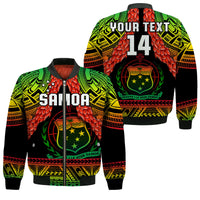 (Custom Text And Number) Samoa Rugby Bomber Jacket Teuila Torch Ginger Gradient Style LT14 Unisex Black - Polynesian Pride