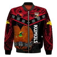 (Custom Text And Number) Papua New Guinea Rugby Bomber Jacket PNG Kumuls Bird Of Paradise Black LT14 - Polynesian Pride