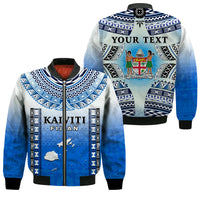 Custom Text And Number Fiji Bomber Jacket Kaiviti Fijian Special Tapa Pattern LT14 Unisex Blue - Polynesian Pride