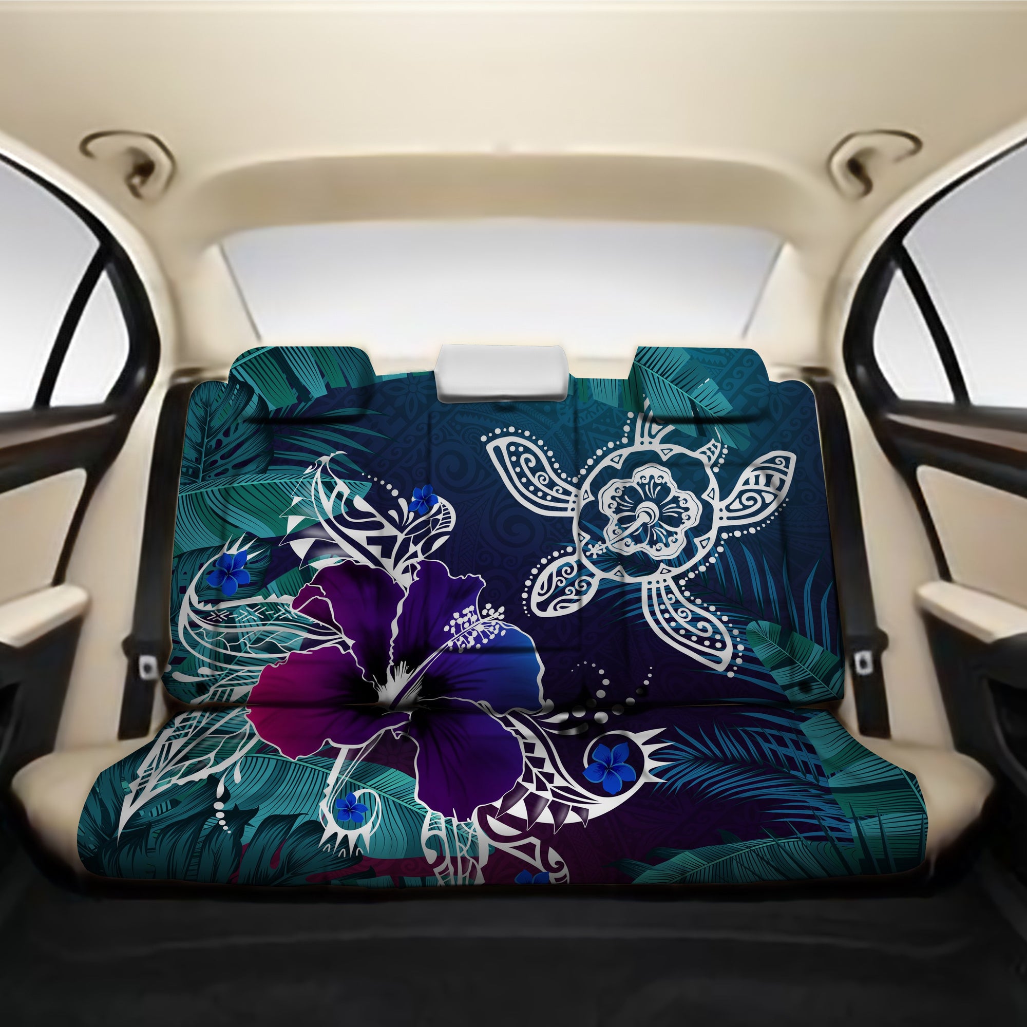 Hawaii Back Car Seat Covers - Hawaii Turtle Flowers And Palms Retro Back Car Seat Covers One Size Green - Polynesian Pride