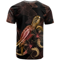 American Samoa Polyneisan T Shirt Turtle With Blooming Hibiscus Gold - Polynesian Pride