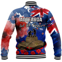 New Zealand ANZAC Day Baseball Jacket Grunge Aotearoa Flag and Red Poppy LT9 - Polynesian Pride
