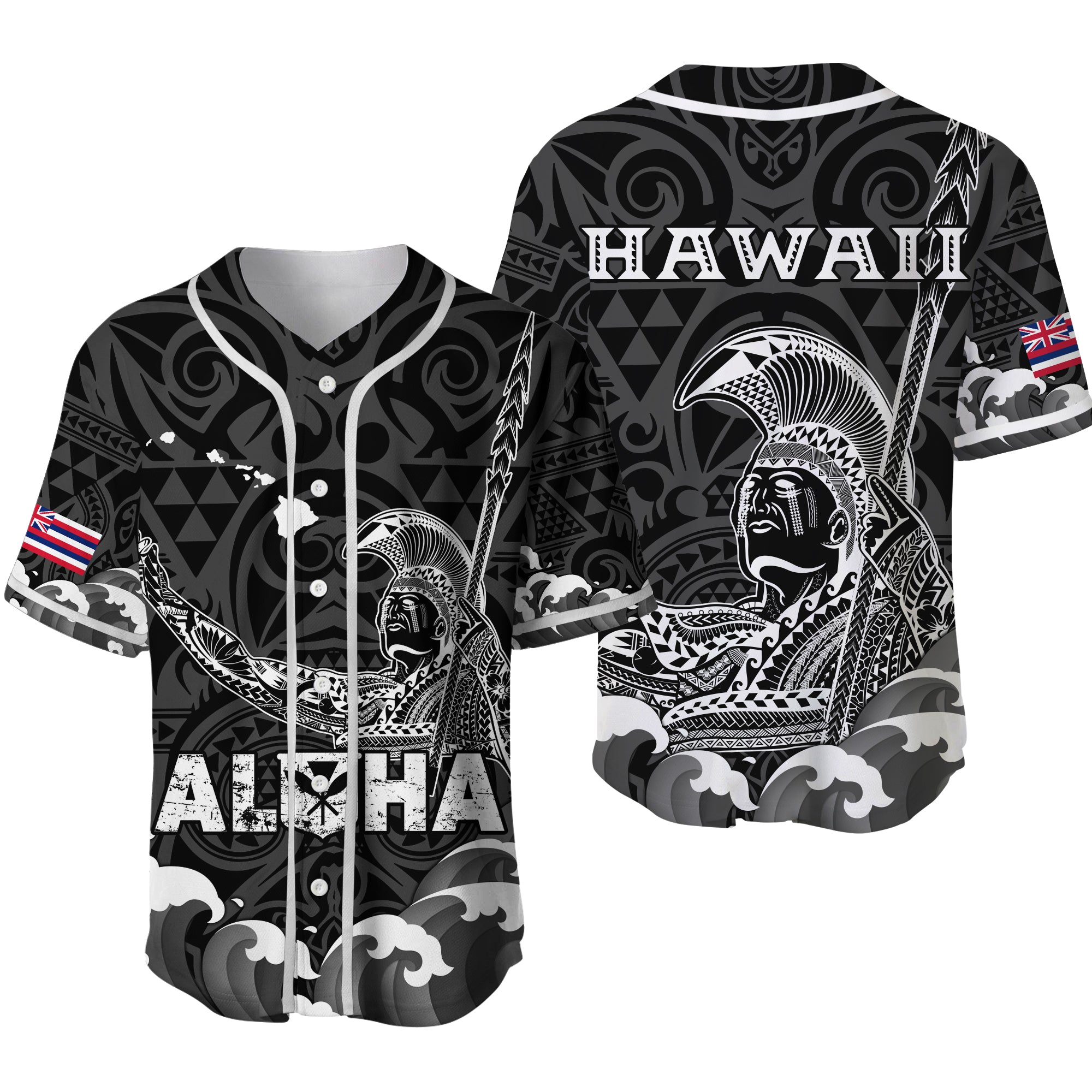 Hawaii King Kamehameha Aloha Hawai'i Nei Baseball Jersey - LT2 BLACK - Polynesian Pride