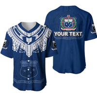(Custom Personalised) Samoa Tribal Tattoo Coat Of Arms Baseball Jersey No.3 LT6 Blue - Polynesian Pride