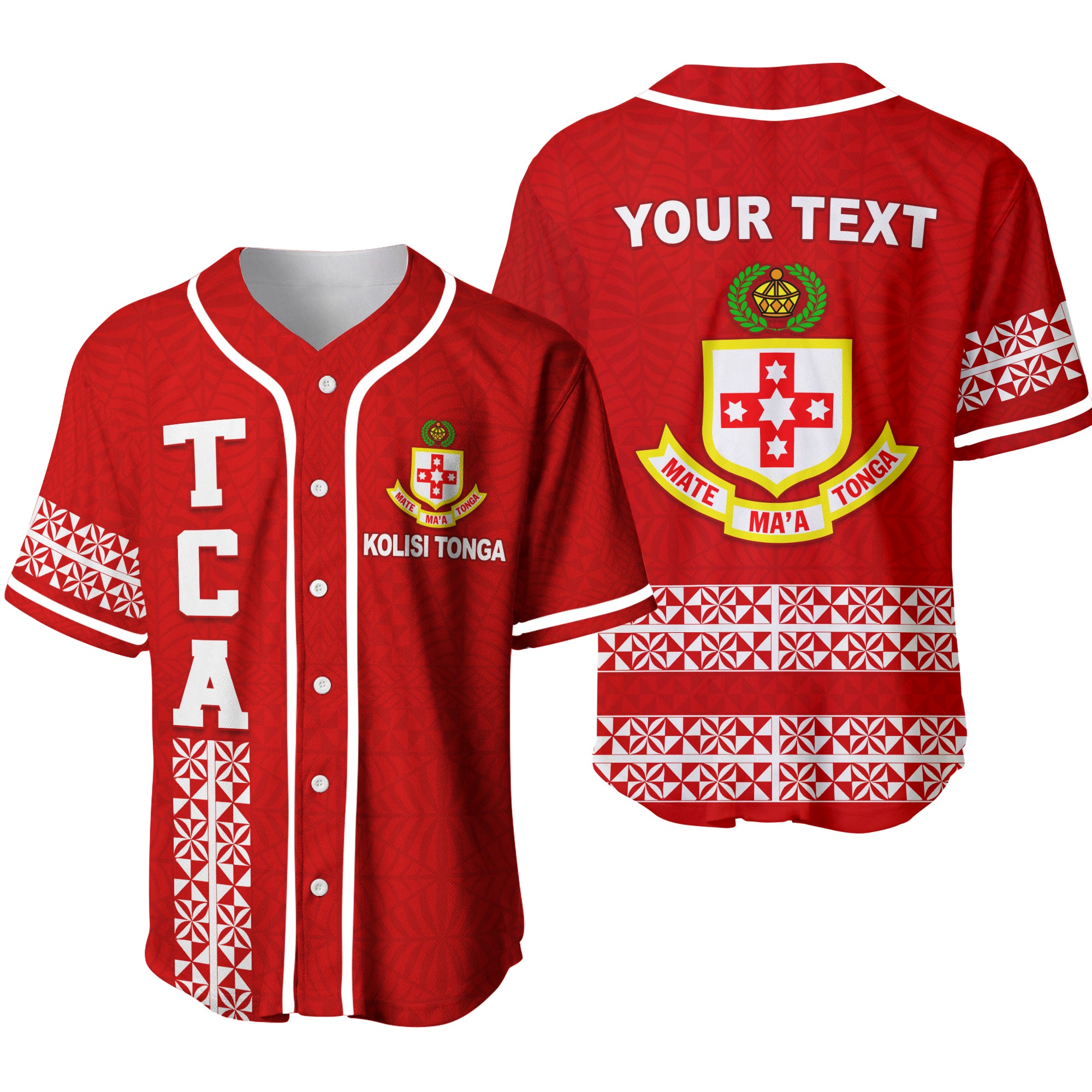 (Custom Personalised) Kolisi Tonga Baseball Jersey - TCA LT13 Red - Polynesian Pride