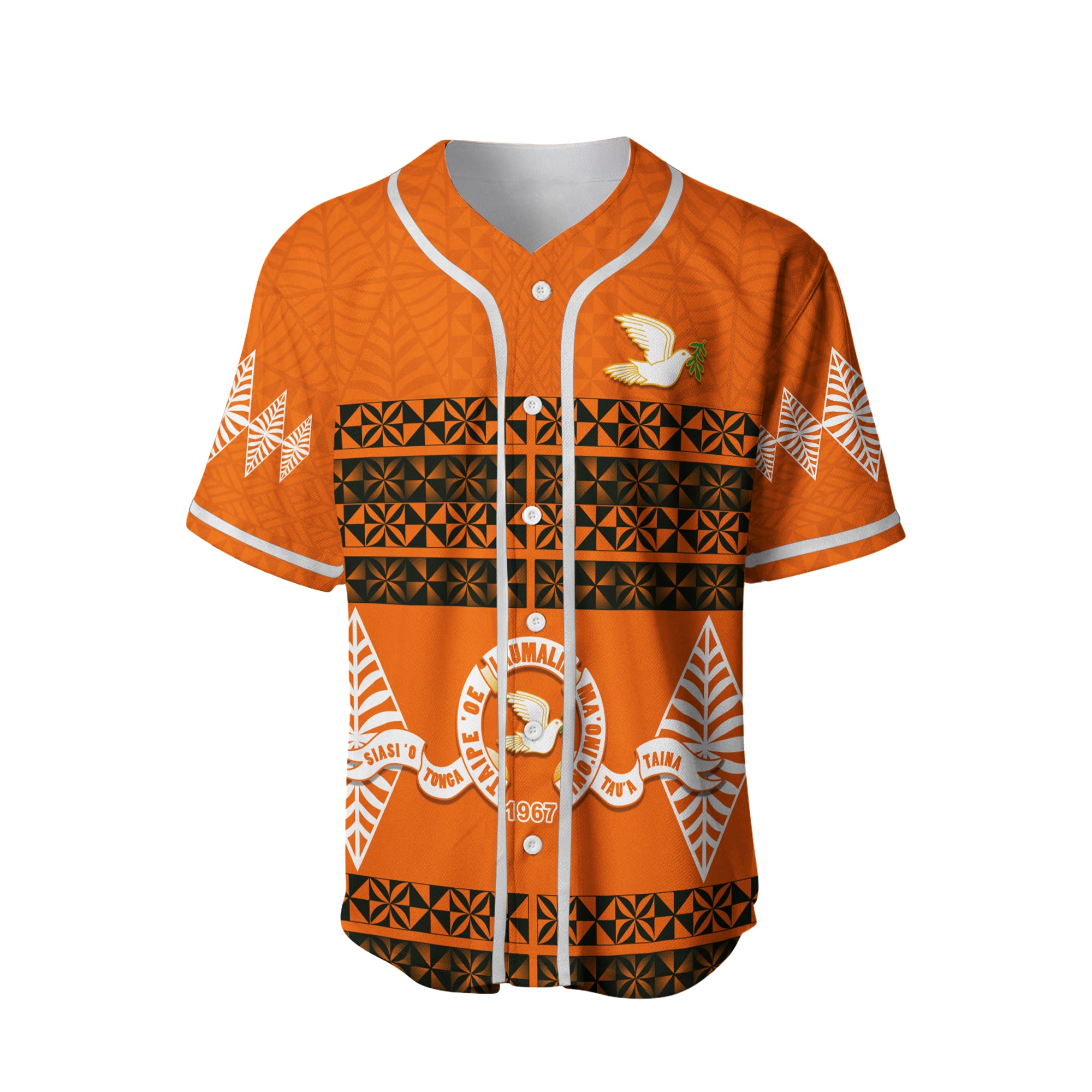Tailulu College Baseball Jersey Tonga Pattern LT13 Orange - Polynesian Pride