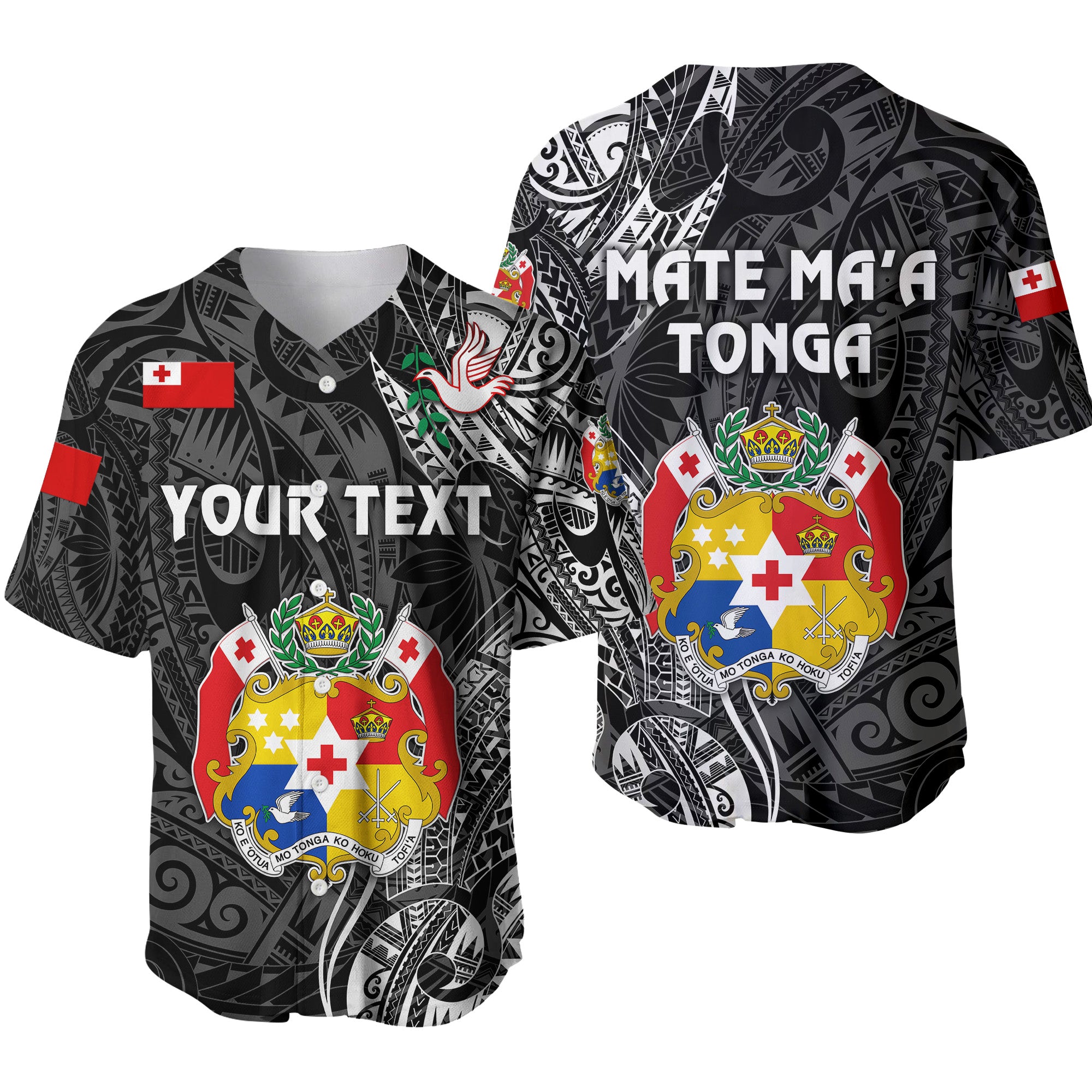 (Custom Personalised) Tonga Coat Of Arms Baseball Jersey Simple Vibes - Black LT8 - Polynesian Pride