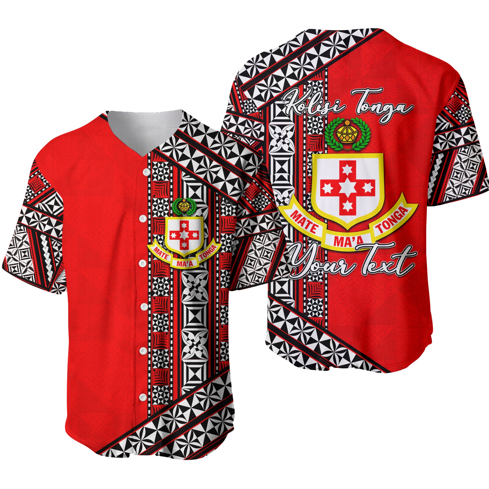 (Custom Personalised) Kolisi Tonga Baseball Jersey Tonga Patterns Style LT6 Red - Polynesian Pride