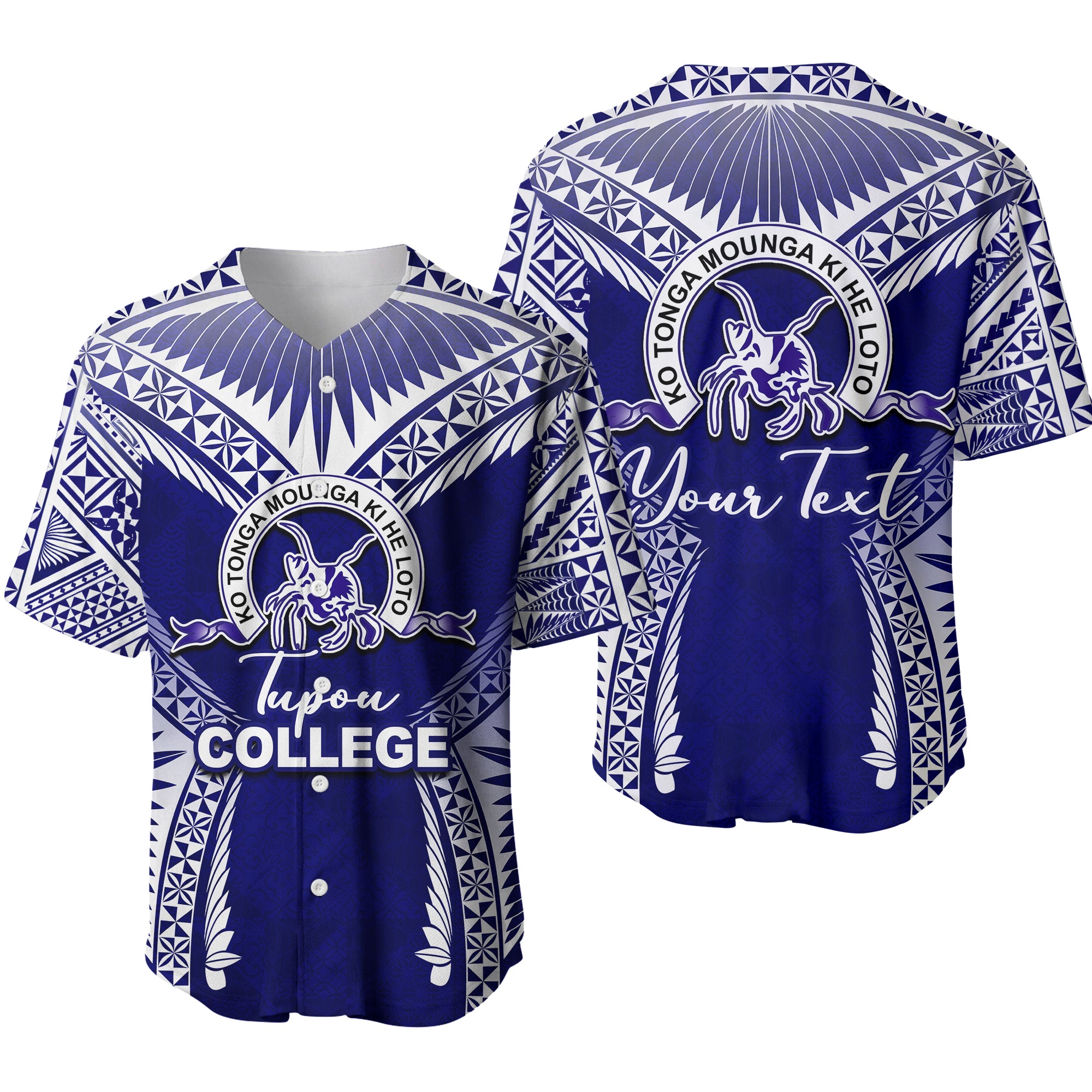 (Custom Personalised) Tupou College Baseball Jersey Blue Style LT6 Blue - Polynesian Pride