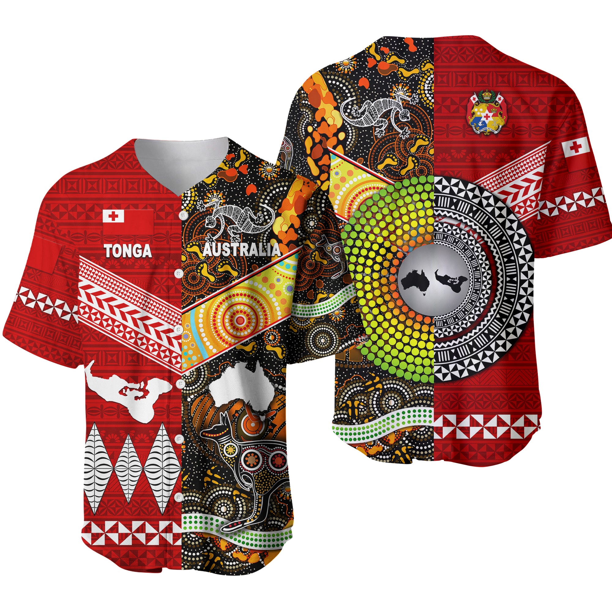 Tonga Ngatu And Australia Aboriginal Baseball Jersey Together LT8 - Polynesian Pride