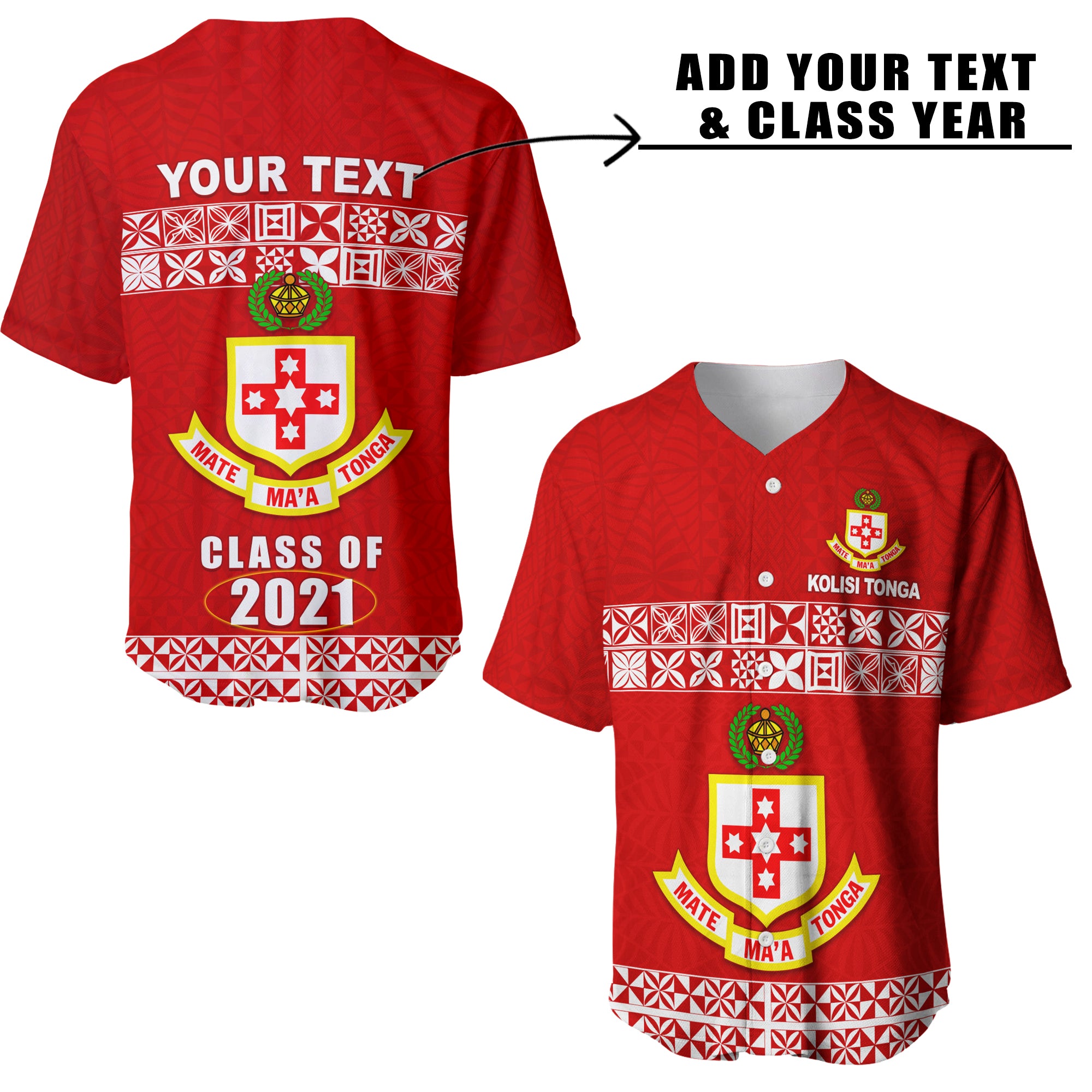 (Custom Personalised) Kolisi Tonga Baseball Jersey - Class Year and Your Text LT13 - Polynesian Pride