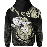 Hawaii Polynesian Aumakua Hammerhead Shark Hoodie Zip Cloud Style Beige - Polynesian Pride
