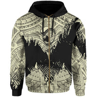 Hawaii Polynesian Hoodie Zip Warrior Ikaika Benjamin Style Beige - Polynesian Pride