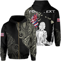 Personalized Hawaii Map Polynesian Warrior Ikaika Hoodie Zip William Style Beige Unisex Black - Polynesian Pride
