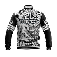 (Custom Personalised) Fiji Coat Of Arms Baseball Jacket Masi Tapa Mixed Palm Tree No1 Black Version LT9 - Polynesian Pride