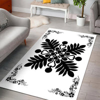 Hawaiian Quilt Maui Plant And Hibiscus Pattern Area Rug - Black White - AH - Polynesian Pride