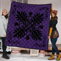 Hawaiian Quilt Maui Plant And Hibiscus Premium Quilt - Black Purple - AH - Polynesian Pride