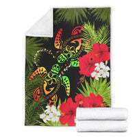 Hawaii Couple Turtle Hibiscus Tropical Valentine Premium Blanket - Levi Style - AH - Polynesian Pride