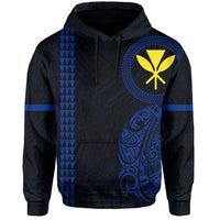 Polynesian Kakau Kanaka Flag of Hawaii Hoodie Blue - Polynesian Pride