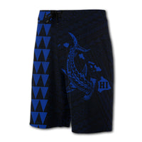 Hawaii Kakau Polynesian Hammerhead Shark Map Board Shorts - Blue - Polynesian Pride