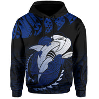 Hawaii Polynesian Aumakua Hammerhead Shark Hoodie Cloud Style Blue - Polynesian Pride