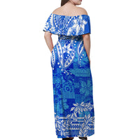 Polynesian Off Shoulder Long Dress Tapa Plumeria Style - Blue LT7 - Polynesian Pride