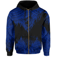 Hawaii Polynesian Hoodie Zip Warrior Ikaika Benjamin Style Blue - Polynesian Pride