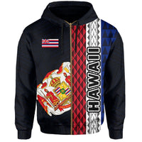 Polynesian Kakau Hawaii Flag Royal Coat of Arms Hawaii Zip Hoodie Blue - Polynesian Pride