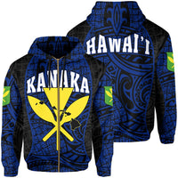 Polynesian Kanaka Maoli Hawaii Zip Hoodie Blue Gel Style Unisex Blue - Polynesian Pride