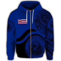 Hawaii Coat of Arms Zip Hoodie Waveshape Style Blue - Polynesian Pride