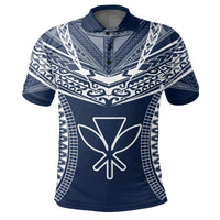Hawaiian Kanaka Map Football Jersey Polo Shirt Blue and White Roger Style - Polynesian Pride