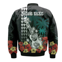 (Custom Personalised) Hawaii Ukulele Mix Hibiscus and Coconut Tree Bomber Jacket Aloha Vintage Black Version LT9 - Polynesian Pride