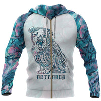 Aotearoa Maori Bulldog Zip Hoodie, Paua Shell Bulldog Tattoo Full Zip Hoodie Unisex Black - Polynesian Pride