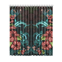 Turtle And Shark With Hibiscus Window Curtain ( Two Piece) Turquoise One Size 52"x120"(Two Piece) Black - Polynesian Pride