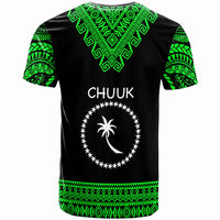 Chuuk Custom T Shirt Tooth Shaped Necklace Pattern Green Color - Polynesian Pride