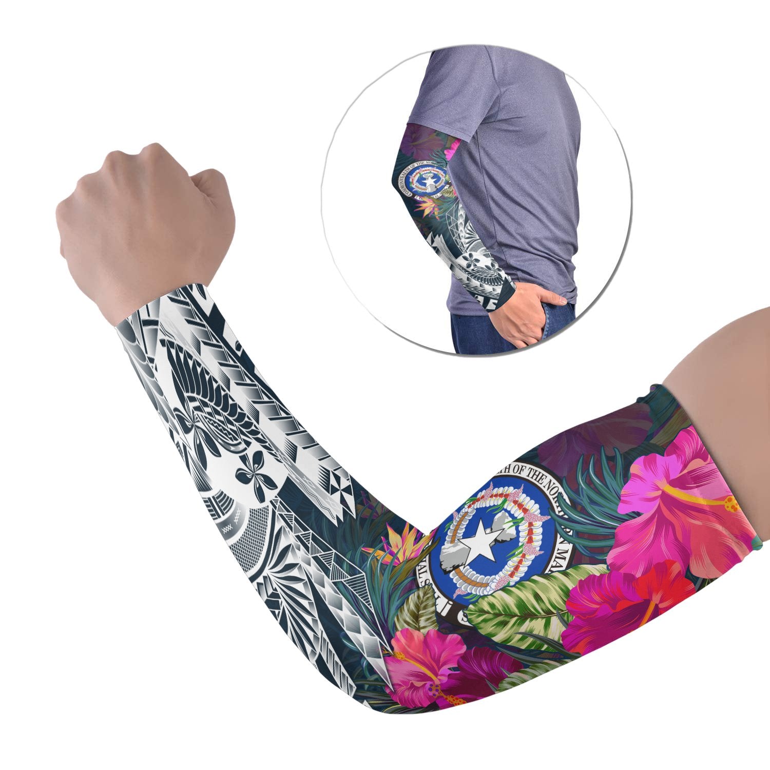 Commonwealth of the Northern Mariana Islands Arm Sleeve (Set of 2) - Summer Vibes Set of 2 Black - Polynesian Pride