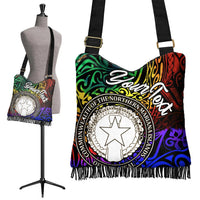 Northern Mariana Islands Custom Personalised Boho Handbag - Rainbow Polynesian Pattern - Polynesian Pride