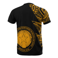 Northern Mariana Islands Custom T Shirt Micronesian Pattern Gold Style - Polynesian Pride
