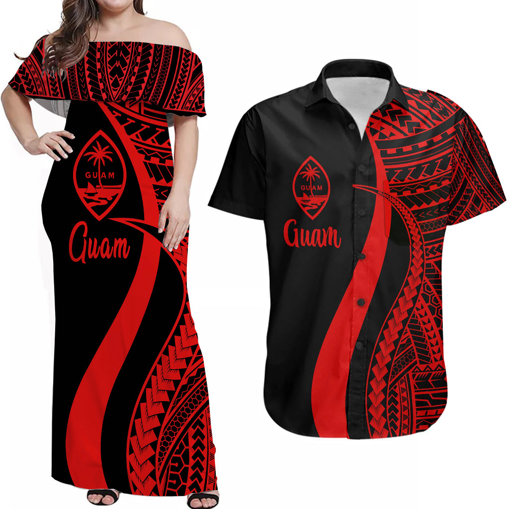 Guam Matching Dress and Hawaiian Shirt Red Polynesian Tentacle Tribal Pattern RLT14 Red - Polynesian Pride