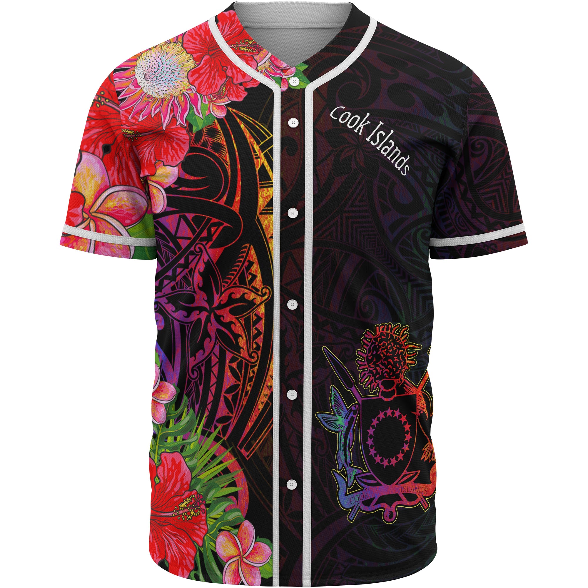 Cook Islands Baseball Shirt - Tropical Hippie Style Unisex Black - Polynesian Pride