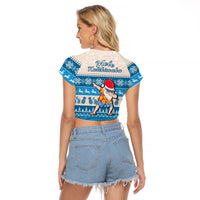 Hawaii Mele Kalikimaka Raglan Cropped T Shirt Dabbing Santa Blue Merry Christmas LT14 - Polynesian Pride