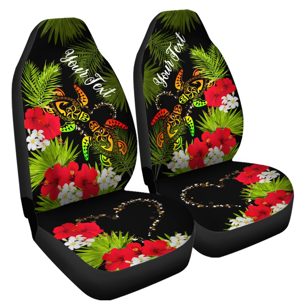 (Personalized) Hawaii Couple Turtle Hibiscus Tropical Valentine Car Seat Covers - Levi Style - AH Universal Fit Black - Polynesian Pride