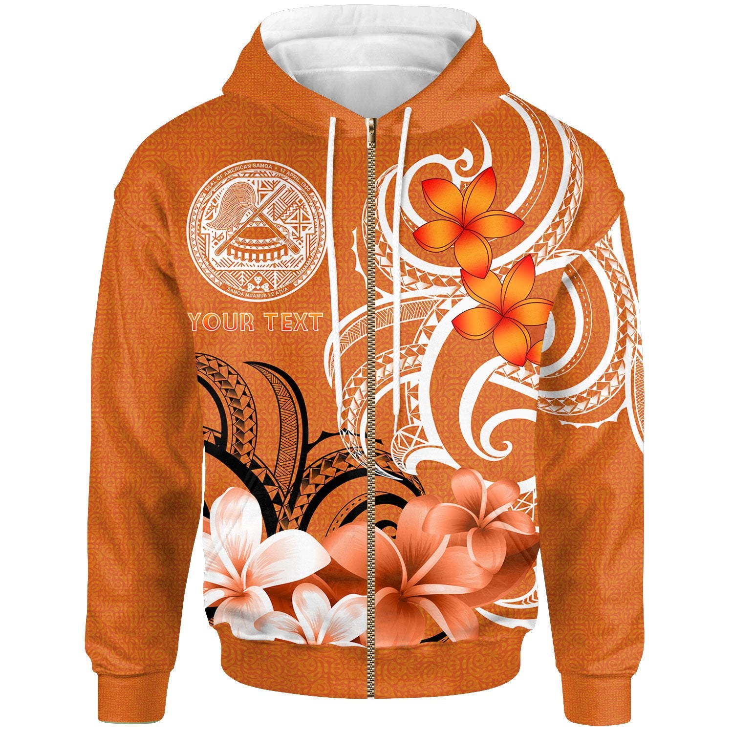 Custom American Samoa Custom Zip up Hoodie American Samoa Spirit Unisex Orange - Polynesian Pride