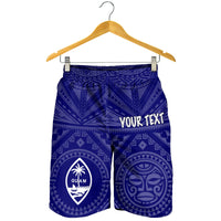 Guam Personalised Men's Short - Guam Seal With Polynesian Tattoo Style (Blue) - Polynesian Pride