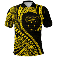 Chuuk Polo Shirt Federated States of Micronesia Gold Wave Style LT9 Adult Gold - Polynesian Pride