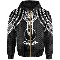 Chuuk Zip up Hoodie Polynesian Armor Style Black Unisex Black - Polynesian Pride