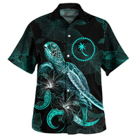 Chuuk Micronesia Matching Hawaiian Shirt and Dress Chuuk Pride with Polynesian with Turtle and Blooming Hibiscus Turquoise - Polynesian Pride